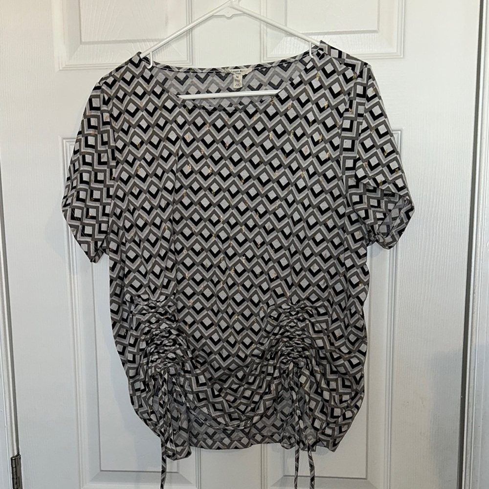 Black and White Puff Sleeve Ruched Blouse